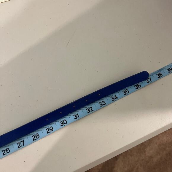 Vintage 90s Blue Genuine Leather Golden Buckle Belt Size Medium - Picture 5 of 7